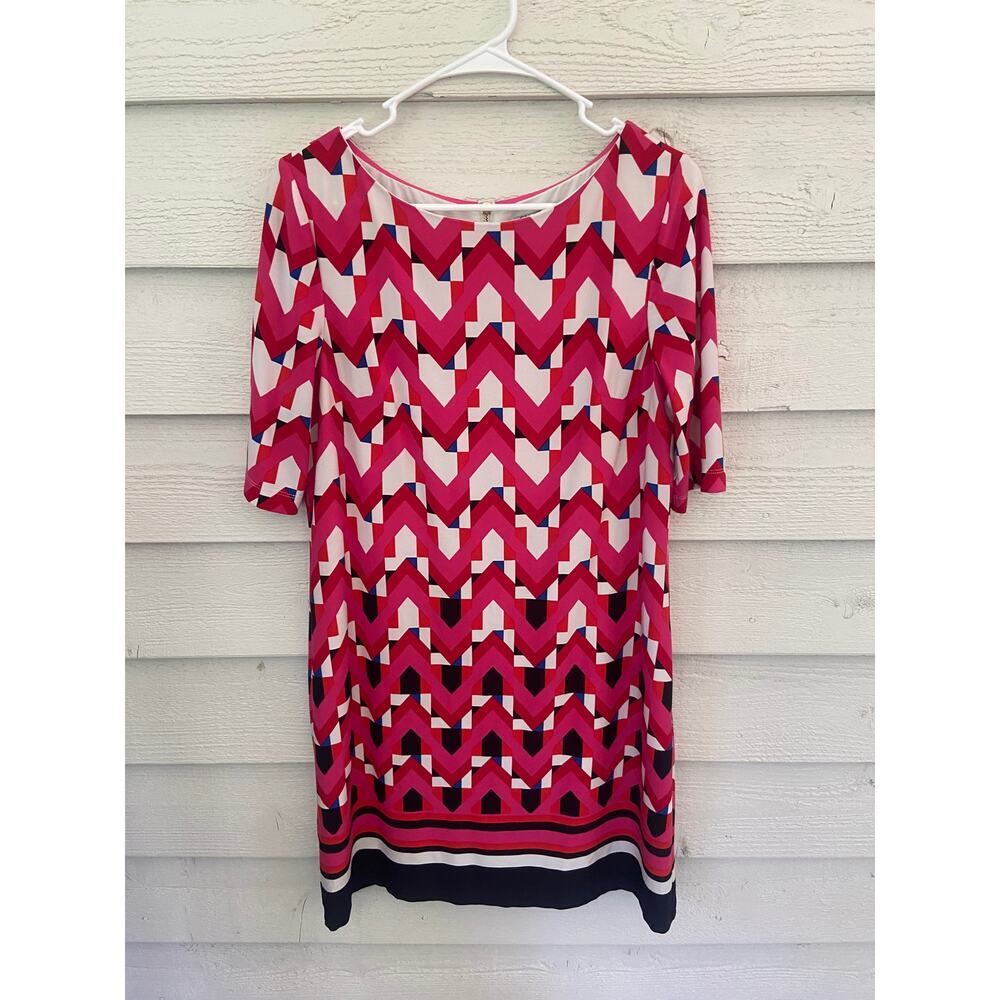 Eliza J Pink Geometric Shift Dress Size 14 3/4 Sleeve Back Zip - Picture 2 of 4